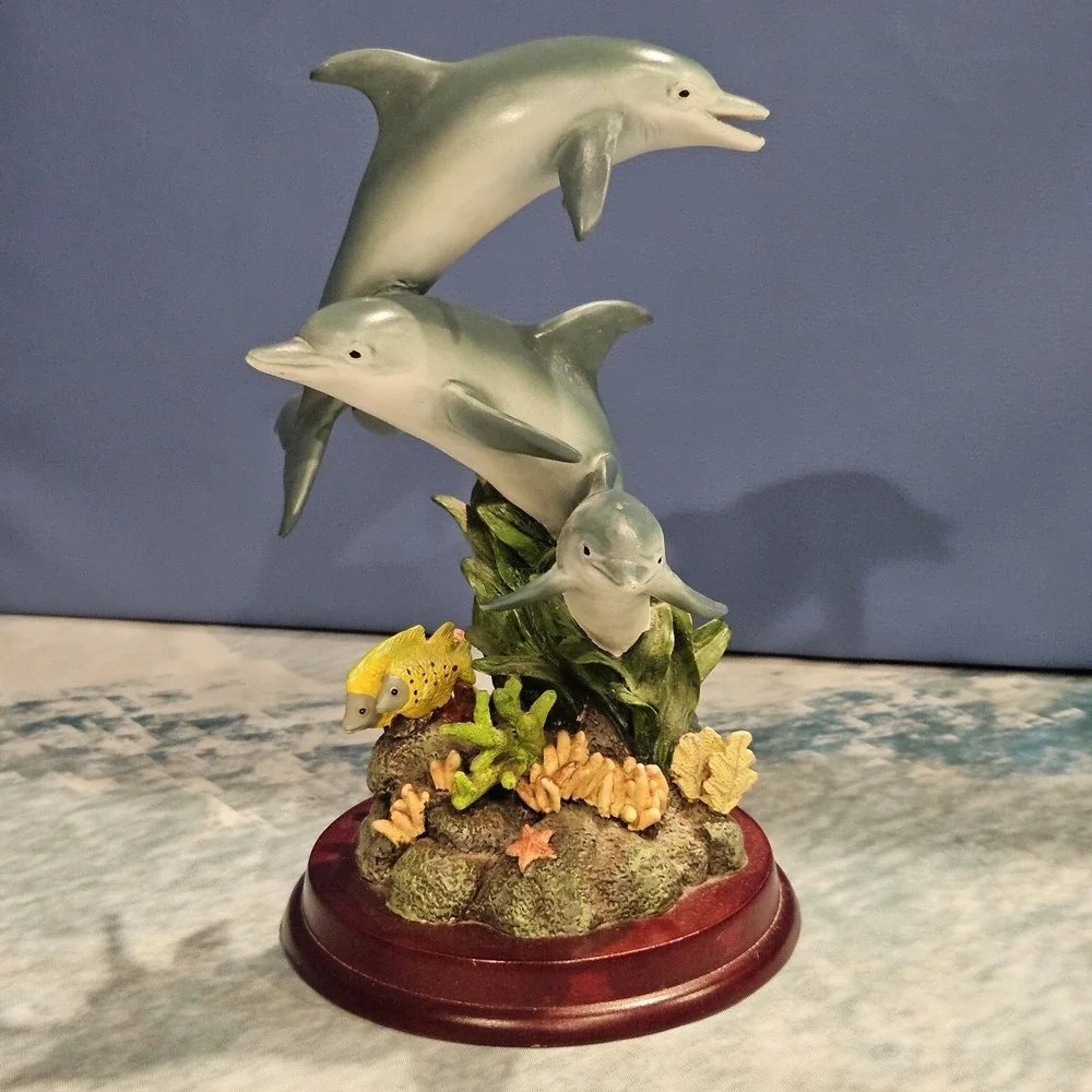 3 Jumping Dolphins Resin Figurine Statue Ocean Beach Nautical Decor 10